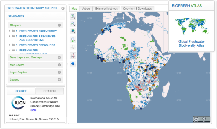 Freshwater biodiversity and protected areas in Africa: a gap analysis. Source:http://atlas.freshwaterbiodiversity.eu/